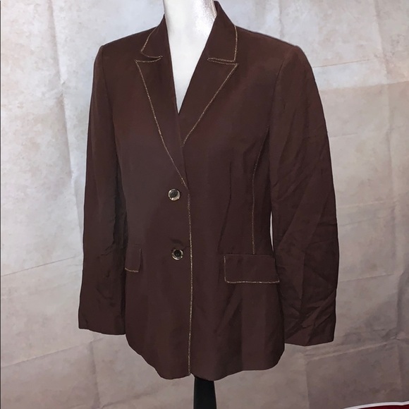 Kasper Chocolate Brown Jacket w/ Gold Stitching - Picture 1 of 12
